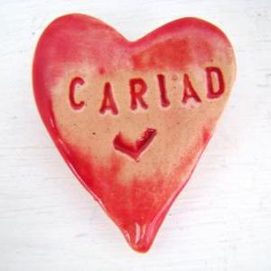 Cariad (love In Welsh) Heart Brooch / Pin / Button..
