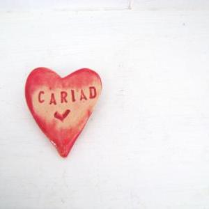 Cariad (love In Welsh) Heart Brooch / Pin / Button..